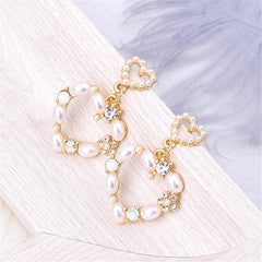 Pearl & Cubic Zirconia 18K Gold-Plated Double Open Heart Drop Earrings
