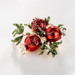 Red & Green 18K Gold-Plated Pomegranate Brooch