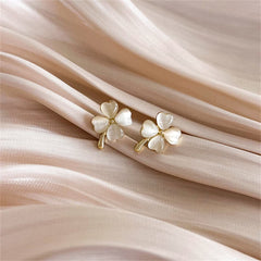 Cats Eye & 18K Gold-Plated Clover Stud Earrings