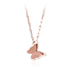 18K Rose Gold-Plated Frosted Butterfly Pendant Necklace