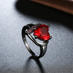 Red cubic zirconia & Gunmetal Heart Ring - streetregion