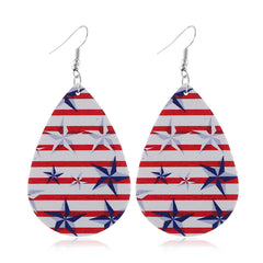 White & Blue Polystyrene Starry Stripes Teardrop Drop Earrings