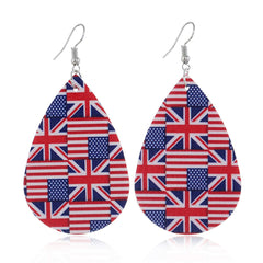Red & Blue Polystyrene Flags Teardrop Drop Earrings