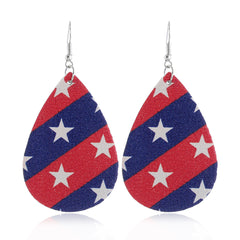 Red & Blue Polystyrene Starry Stripes Teardrop Drop Earrings