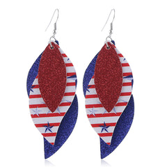 Red & White Polystyrene Stripe Glitter Triple Leaf Drop Earrings