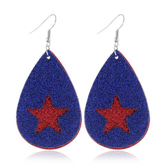 Blue & Red Polystyrene Glitter Star Cutout Drop Earrings
