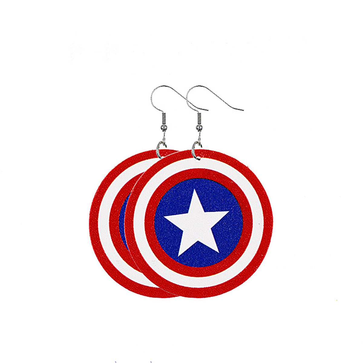 Blue and Red Polystyrene Star Round Drop Earrings, drop earrings for women, elegant gift for her, front view