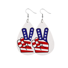White & Red Polystyrene Patriotic Peace Sign Drop Earrings