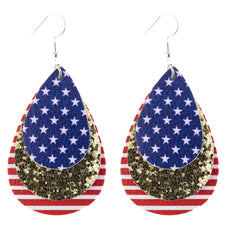 Blue Polyurethane & Silver-Plated Polystyrene Stars & Stripes Glitter Drop Earrings