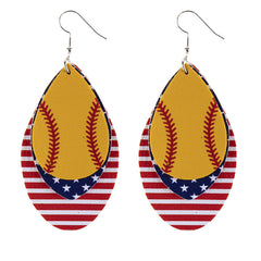 Yellow & Red Polystyrene Patriotic Baseball Triple Drop Earrings