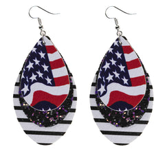 White & Blue Polystyrene Stars & Stripes Glitter Double Drop Earrings