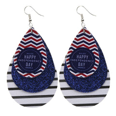 White & Navy Polystyrene Glitter '4Th Of July' Triple Drop Earrings