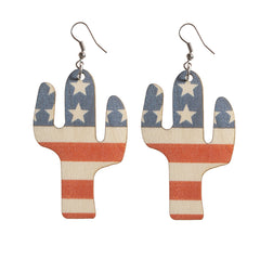 Blue & Red Polystyrene Stars & Stripes Cactus Drop Earrings