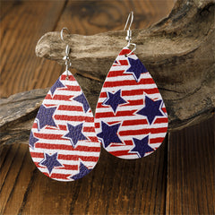 White & Red Polystyrene Starry Stripes Teardrop Drop Earrings