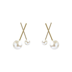 Pearl & 18K Gold-Plated Cross Stud Earrings