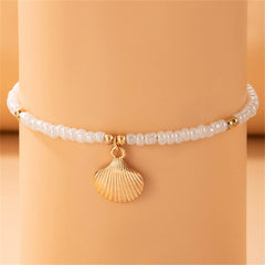 Pearl & 18K Gold-Plated Shell Charm Anklet