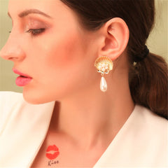 Pearl & 18K Gold-Plated Seashell Drop Earrings