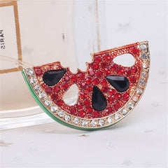 Red Cubic Zirconia & Crystal 18K Gold-Plated Watermelon Brooch