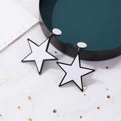 White & Black Star Drop Earrings