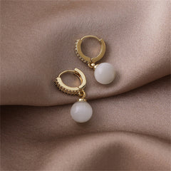 White Cubic Zirconia & Cat'S Eye 18K Gold-Plated Circle Sphere Huggie Earrings