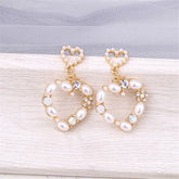 Pearl & Cubic Zirconia 18K Gold-Plated Double Open Heart Drop Earrings