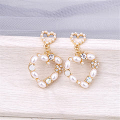 Pearl & Cubic Zirconia 18K Gold-Plated Double Open Heart Drop Earrings
