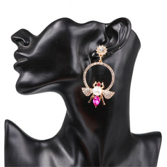 Pink Crystal & Cubic Zirconia Pearl Bee Drop Earrings