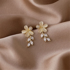 Crystal & Cat's Eye Floral Drop Earrings