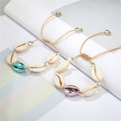 Purple & Blue Metallic Shell Adjustable Anklet Set