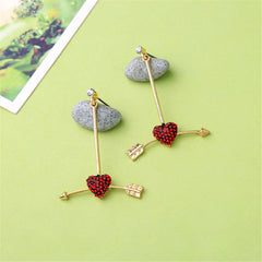 Red cubic zirconia & 18k Gold-Plated Arrow Heart Drop Earrings - streetregion