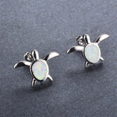 Opal & Silver-Plated Turtle Stud Earrings