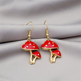 Red Enamel & 18K Gold-Plated Mushroom Drop Earrings