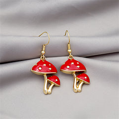 Red Enamel & 18K Gold-Plated Mushroom Drop Earrings