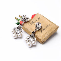 Crystal & Pearl Silver-Plated Flower Cluster Drop Earrings