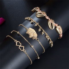 18K Gold-Plated Origami Elephant Charm Anklet Set