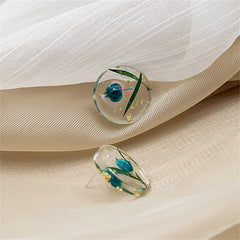 Purple & Silver-Plated Round Flower Stud Earrings