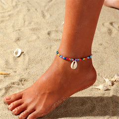 Howlite & Cowrie Shell Beaded Stretch Anklet