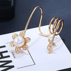 Imitation Pearl & 18k Gold-Plated Floral Spiral Ring - streetregion
