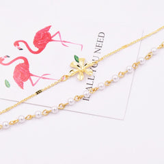 Pearl & 18K Gold-Plated Flower Beaded Layered Anklet