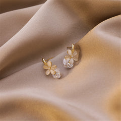 Cat's Eye & 18K Gold-Plated Floral Huggie Earrings