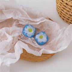 Blue & White Floral Square Stud Earrings