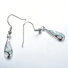 White Opal & Silver-Plated Teardrop Earrings
