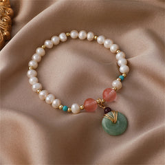 Jade & Pearl 18K Gold-Plated Bead Charm Stretch Bracelet