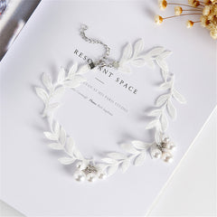 Pearl & White Lace Leaves Choker Necklace