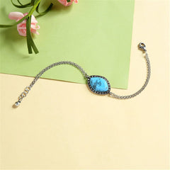 Turquoise & Cubic Zirconia Silver-Plated Adjustable Bracelet