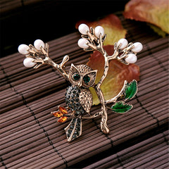 Pearl & Cubic Zirconia 18k Gold-Plated Owl Branch Brooch