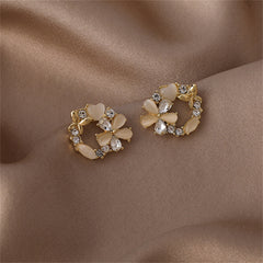 Cubic Zirconia & Crystal Cats Eye Floral Circle Stud Earrings