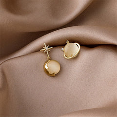 Cat-Eye & 18K Gold-Plated Planet Stud Earring & Moon Drop Earring