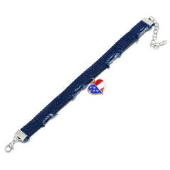 Blue & Silver-Plated American Flag Heart Bracelet - streetregion