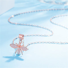 Cubic Zirconia & 18K Rose Gold-Plated Bee Pendant Necklace